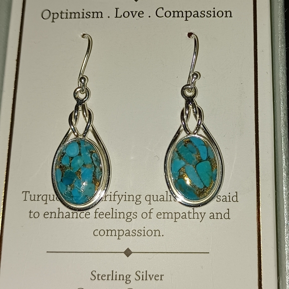 SHIVAM STERLING SILVER TURQUOISE TEARDROP EARRINGSAPPROXIMATELY 1  1/2  INCH - Picture 5 of 5